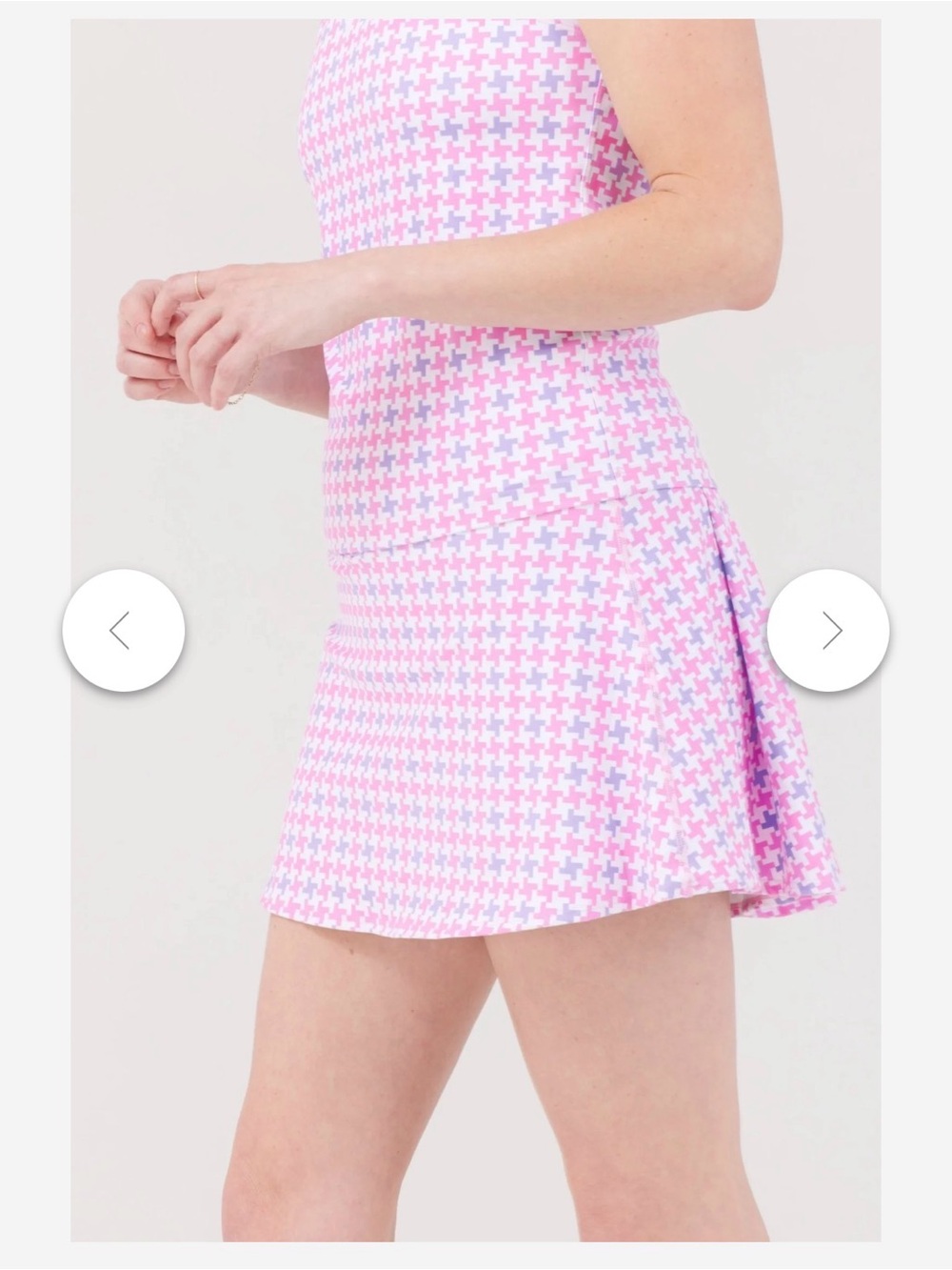 Pink Houndstooth Mini Skirt — Flared Silhouette